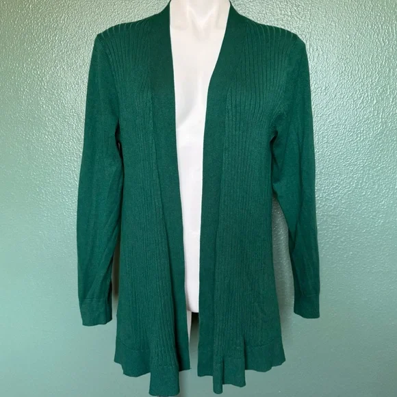 Liz Claiborne Emerald Green Long Sleeve Cardigan Sweater Flowy Top Fall Winter - Picture 1 of 9